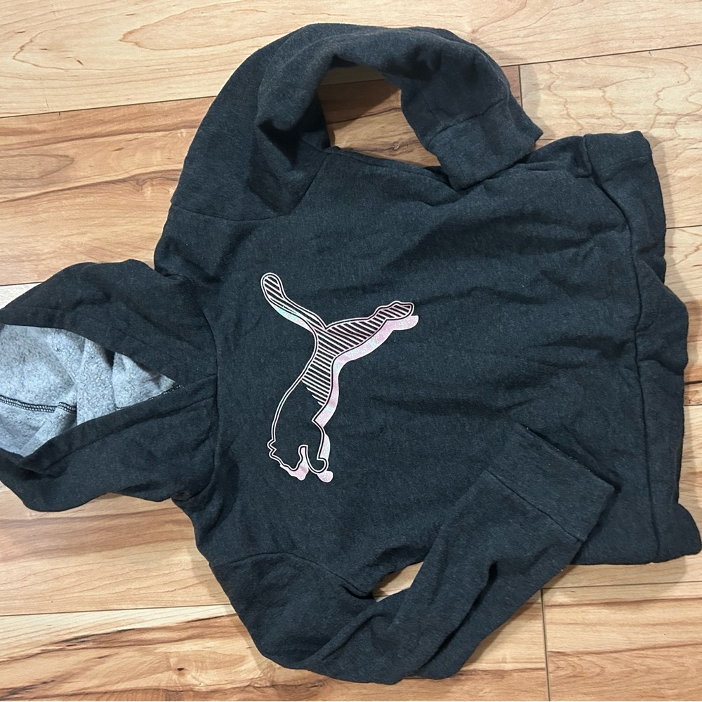 Puma Charcoal Hoodie with Pink Graphic
